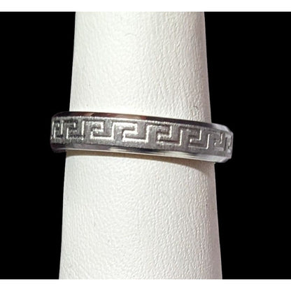 Steeltime Stainless Steel Silver Tone Greek Key Engraved Ring Size 6