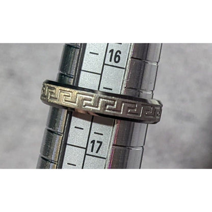 Steeltime Stainless Steel Silver Tone Greek Key Engraved Ring Size 6