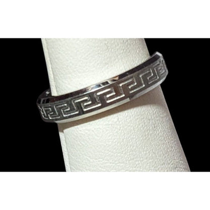 Steeltime Stainless Steel Silver Tone Greek Key Engraved Ring Size 6