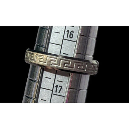 Steeltime Stainless Steel Silver Tone Greek Key Engraved Ring Size 6