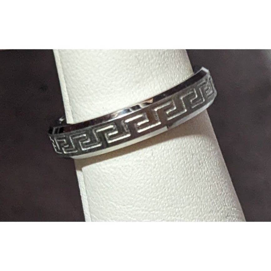 Steeltime Stainless Steel Silver Tone Greek Key Engraved Ring Size 6