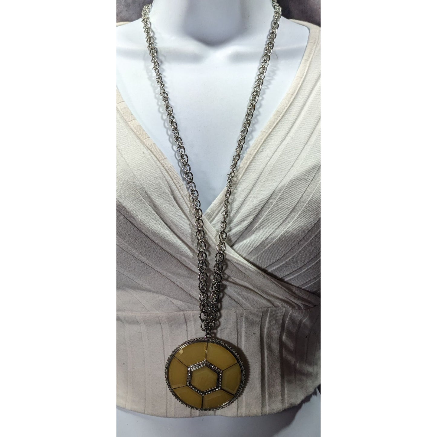 Yellow Glam Turtle Shell Themed Medallion Necklace