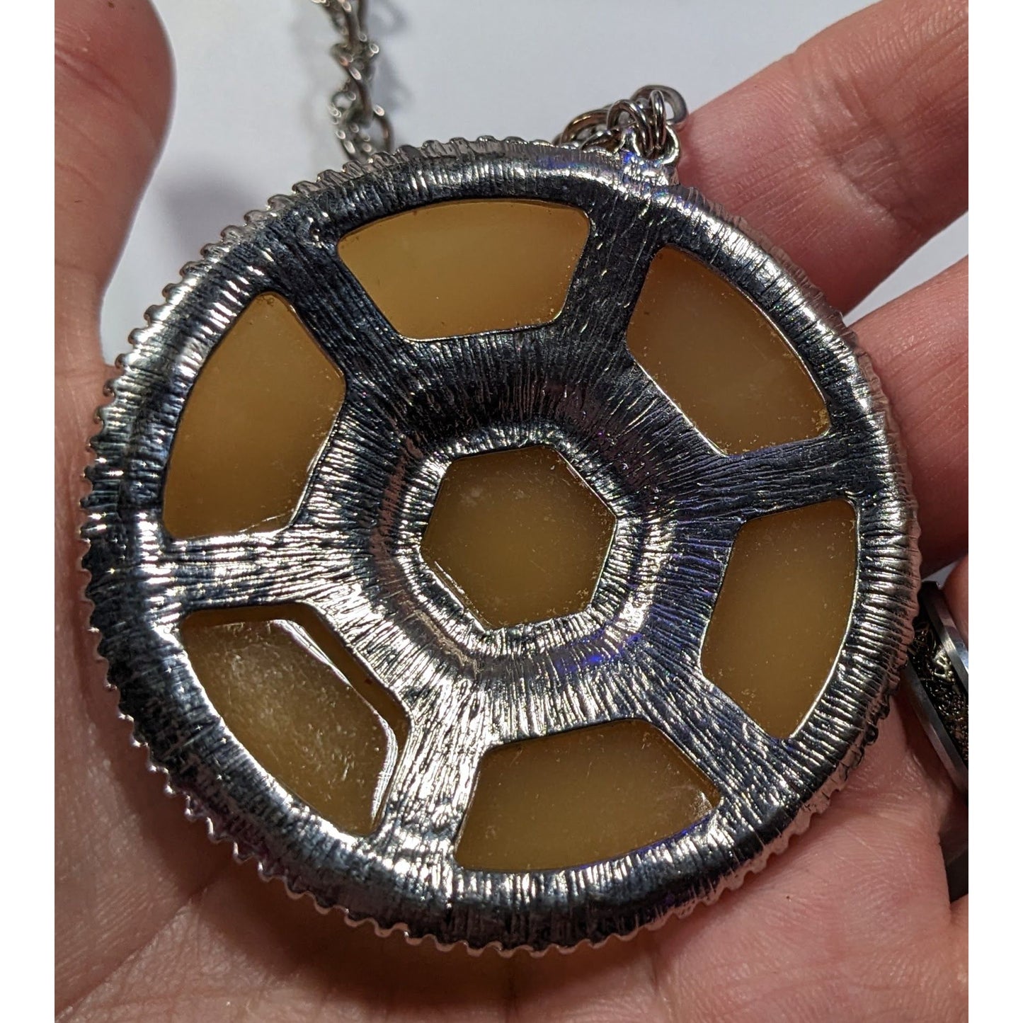 Yellow Glam Turtle Shell Themed Medallion Necklace