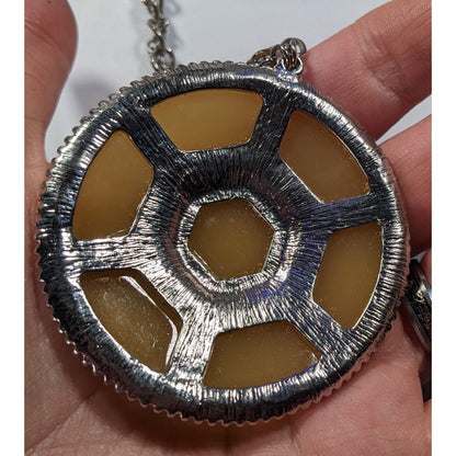 Yellow Glam Turtle Shell Themed Medallion Necklace