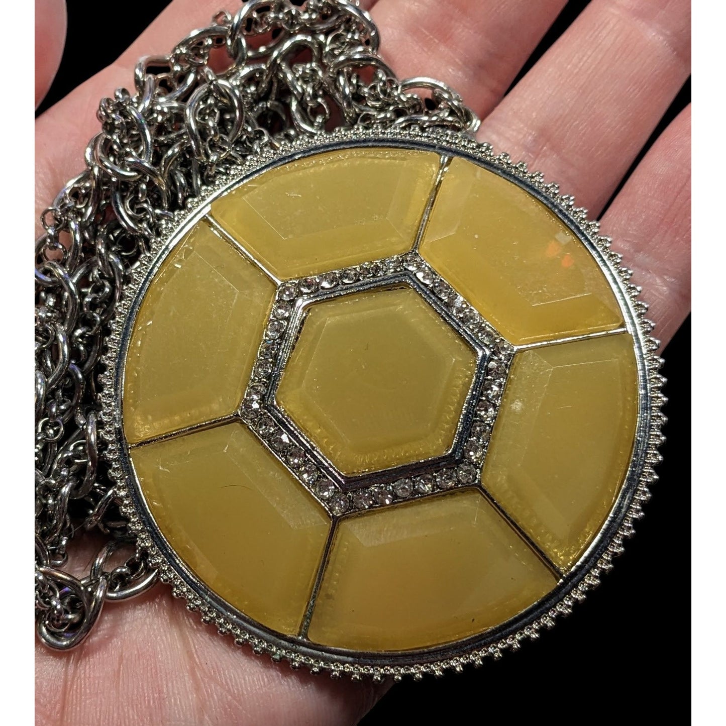 Yellow Glam Turtle Shell Themed Medallion Necklace