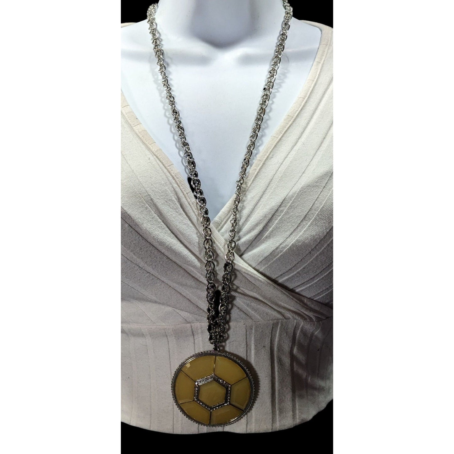 Yellow Glam Turtle Shell Themed Medallion Necklace