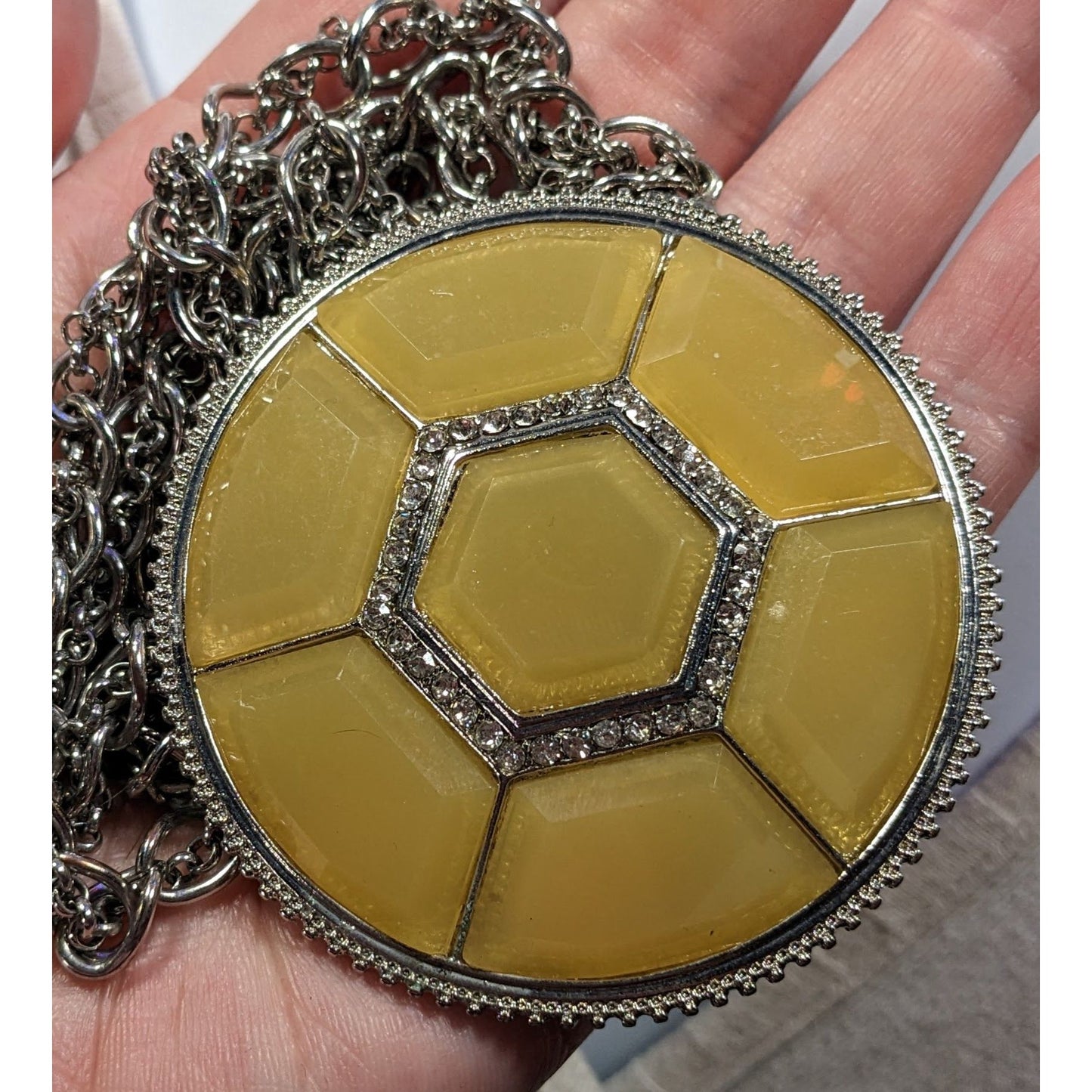 Yellow Glam Turtle Shell Themed Medallion Necklace
