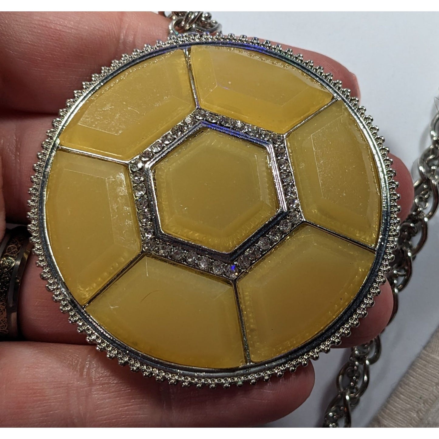 Yellow Glam Turtle Shell Themed Medallion Necklace