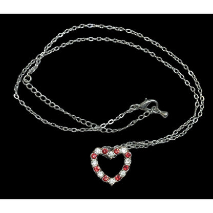 Valentine's Red And Clear Rhinestone Open Heart Pendant Necklace