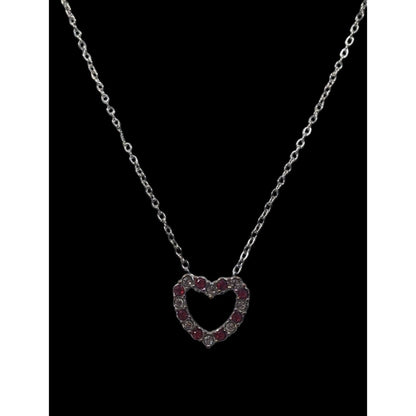 Valentine's Red And Clear Rhinestone Open Heart Pendant Necklace