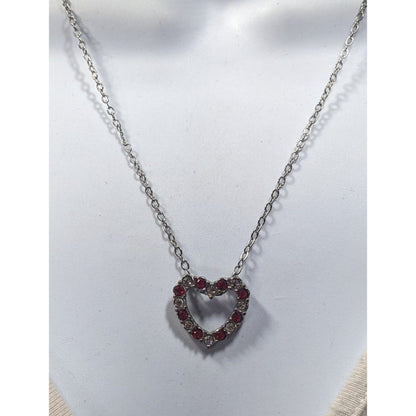 Valentine's Red And Clear Rhinestone Open Heart Pendant Necklace