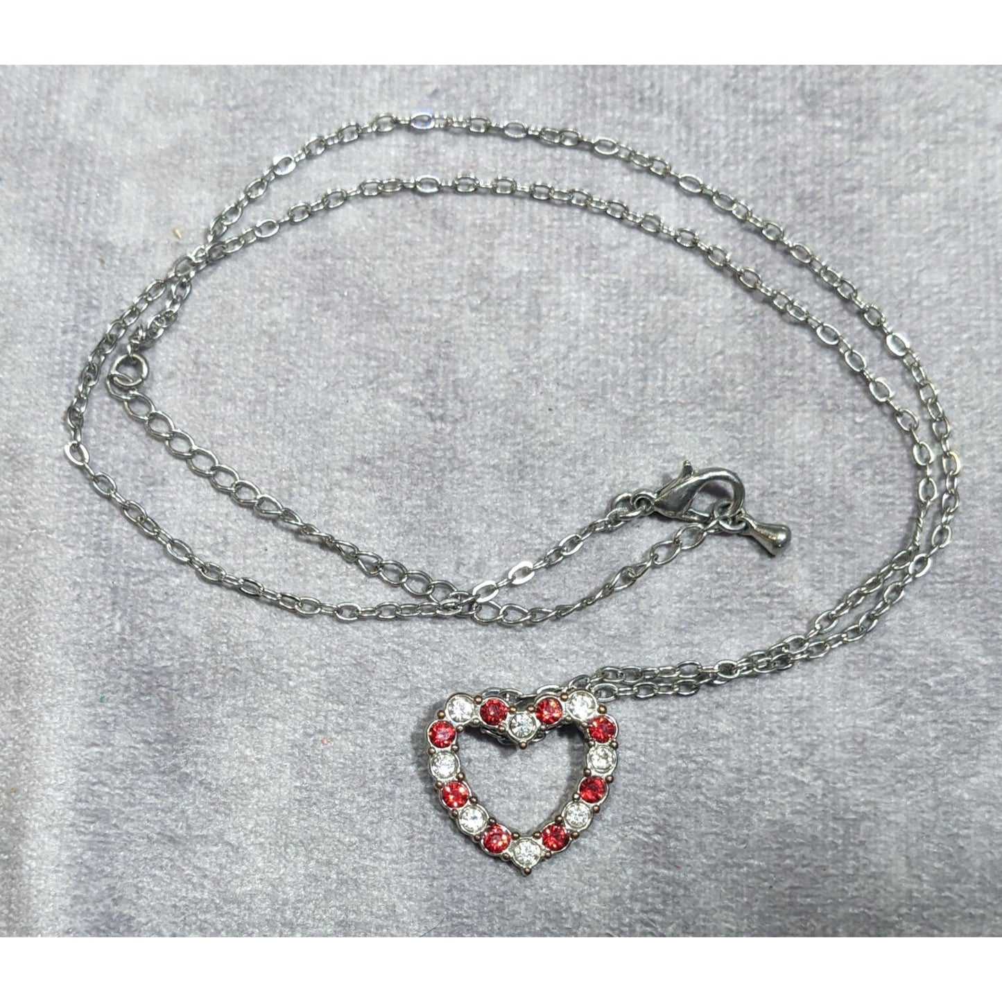 Valentine's Red And Clear Rhinestone Open Heart Pendant Necklace