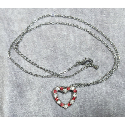 Valentine's Red And Clear Rhinestone Open Heart Pendant Necklace