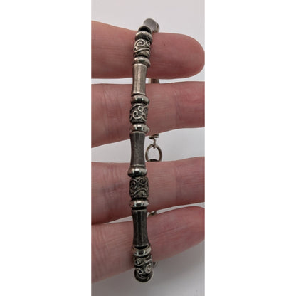 90s Boho Tribal Vintage Silver Tone Ornate Beaded Bracelet