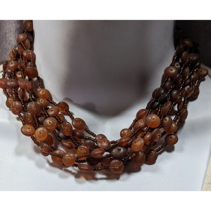 Vintage Retro Multi-Strand Beaded Necklace With Brown Glass & Acrylic Beads