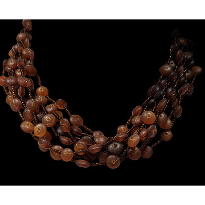 Vintage Retro Multi-Strand Beaded Necklace With Brown Glass & Acrylic Beads