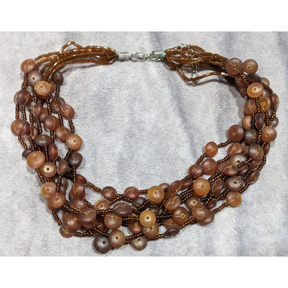 Vintage Retro Multi-Strand Beaded Necklace With Brown Glass & Acrylic Beads