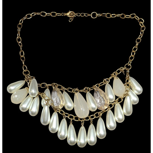 Retro Glam Teardrop Faux Pearl And Acrylic Fringe Necklace