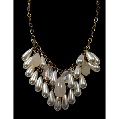 Retro Glam Teardrop Faux Pearl And Acrylic Fringe Necklace