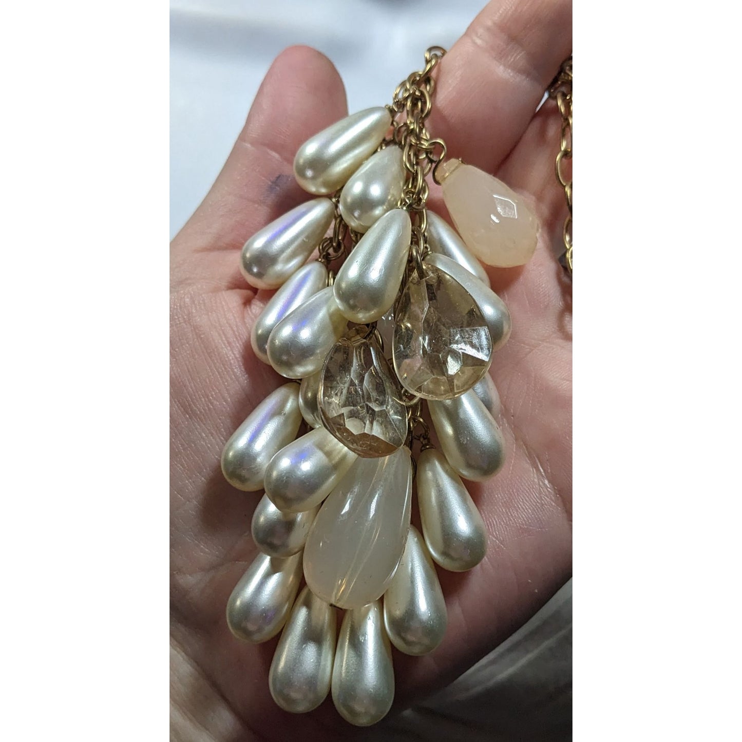 Retro Glam Teardrop Faux Pearl And Acrylic Fringe Necklace