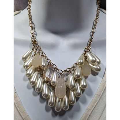 Retro Glam Teardrop Faux Pearl And Acrylic Fringe Necklace