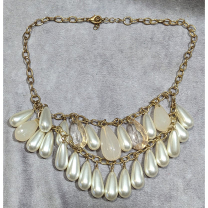 Retro Glam Teardrop Faux Pearl And Acrylic Fringe Necklace
