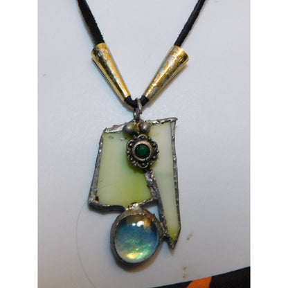 Handmade Abstract Green Stained Glass Pendant Necklace