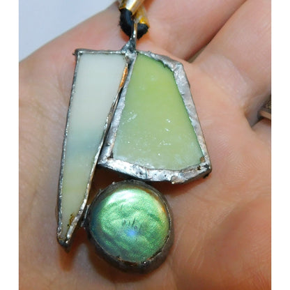 Handmade Abstract Green Stained Glass Pendant Necklace