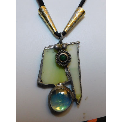 Handmade Abstract Green Stained Glass Pendant Necklace