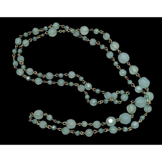 Vintage Green Acrylic Beaded Necklace With Gold-Tone Links