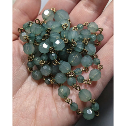 Vintage Green Acrylic Beaded Necklace With Gold-Tone Links