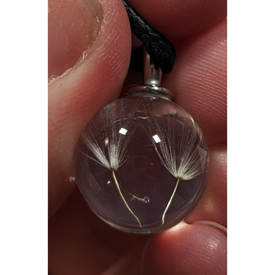 Whimsical Encased Dandelion Fluff Pendant Wishing Necklace