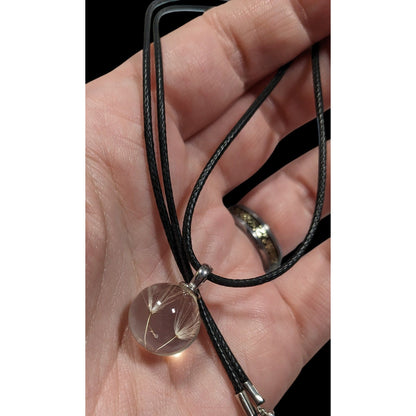 Whimsical Encased Dandelion Fluff Pendant Wishing Necklace