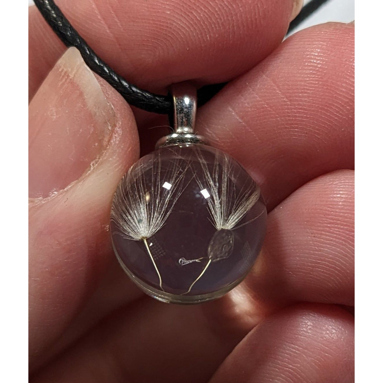 Whimsical Encased Dandelion Fluff Pendant Wishing Necklace