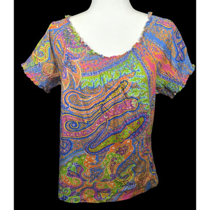 Vintage Y2K Lauren Ralph Lauren Rainbow Paisley Peasant Top