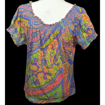 Vintage Y2K Lauren Ralph Lauren Rainbow Paisley Peasant Top