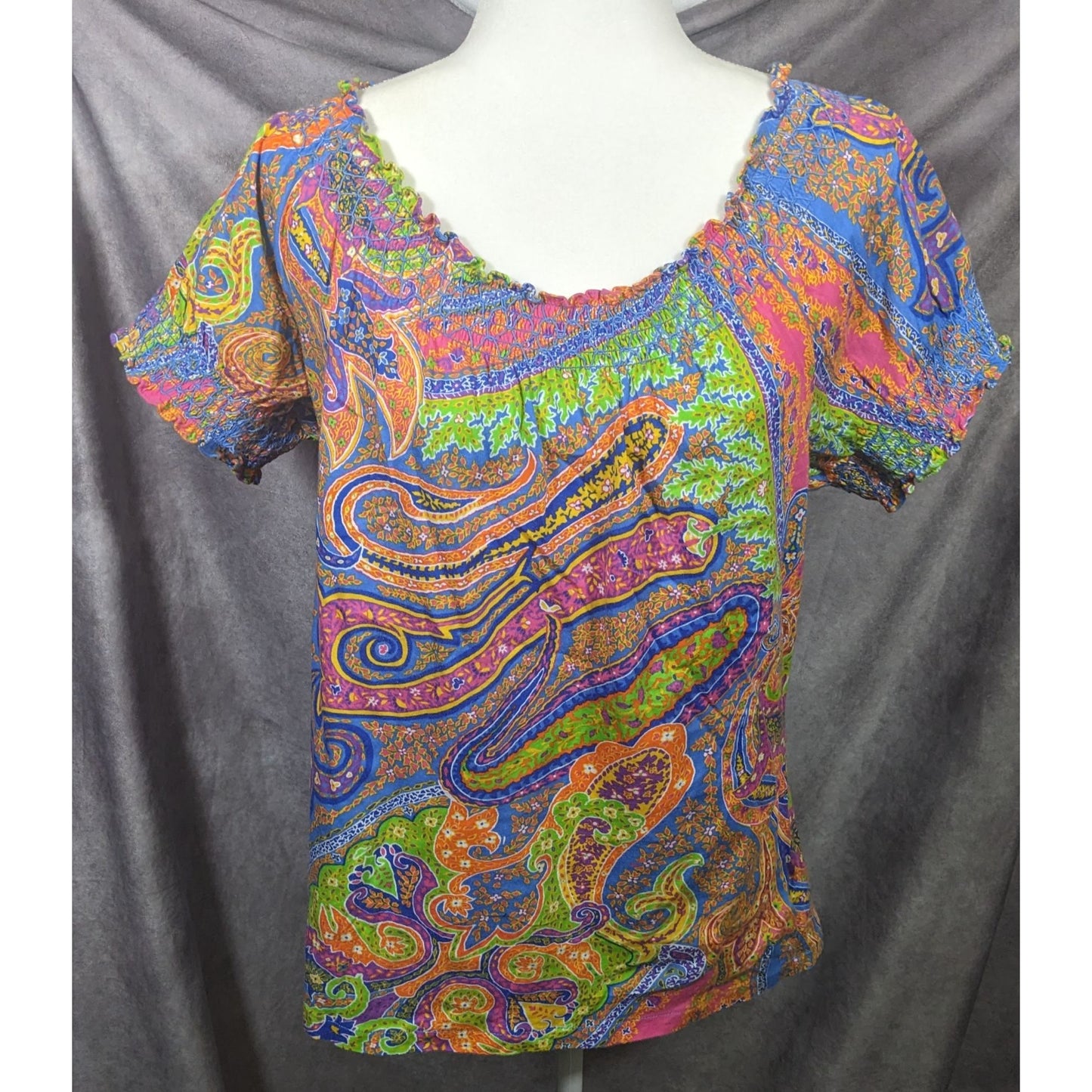 Vintage Y2K Lauren Ralph Lauren Rainbow Paisley Peasant Top