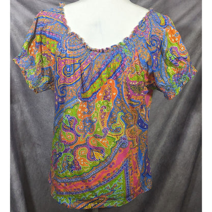 Vintage Y2K Lauren Ralph Lauren Rainbow Paisley Peasant Top