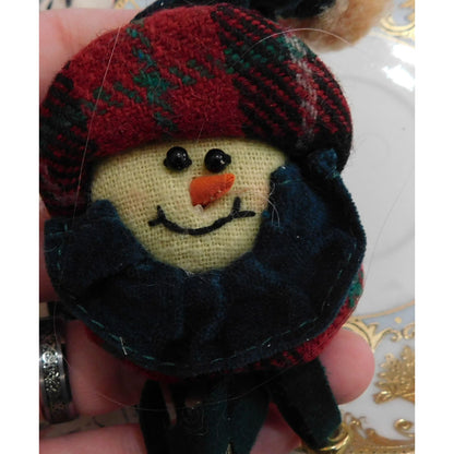 Vintage 90s Plush Snowman Brooch With Bell Accents