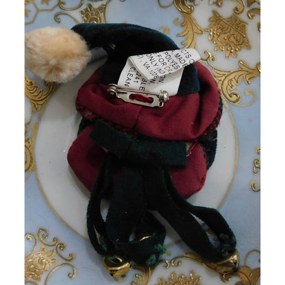 Vintage 90s Plush Snowman Brooch With Bell Accents