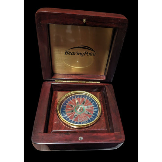 Vintage BearingPoint Compass In Wooden Box