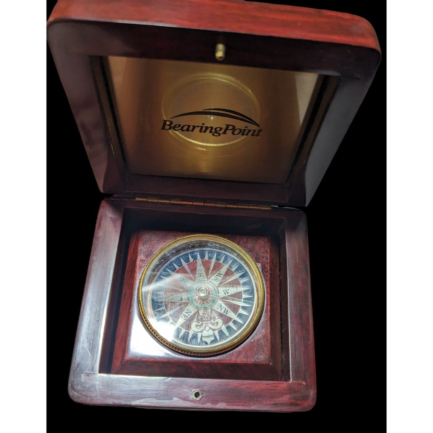 Vintage BearingPoint Compass In Wooden Box