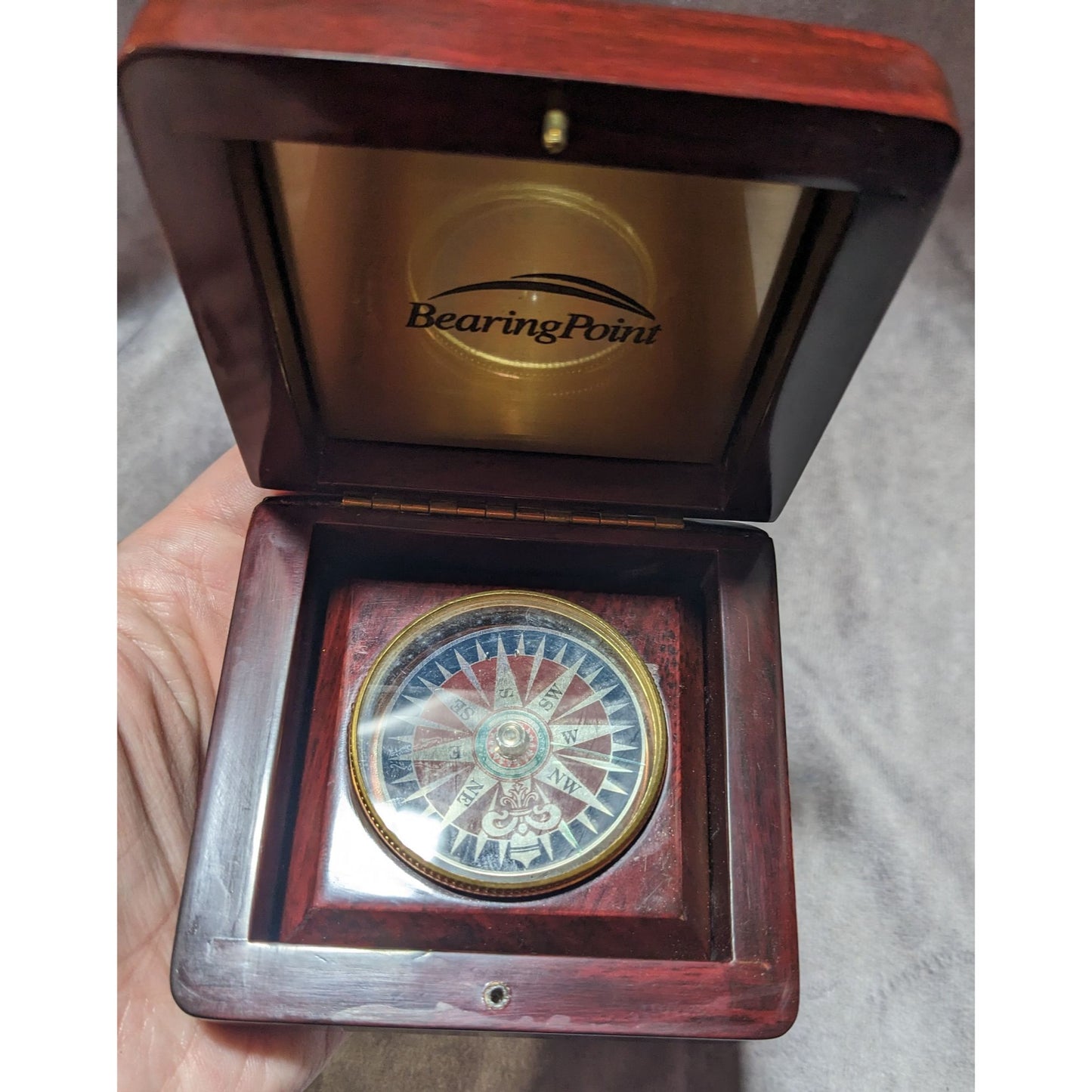 Vintage BearingPoint Compass In Wooden Box