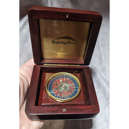 Vintage BearingPoint Compass In Wooden Box