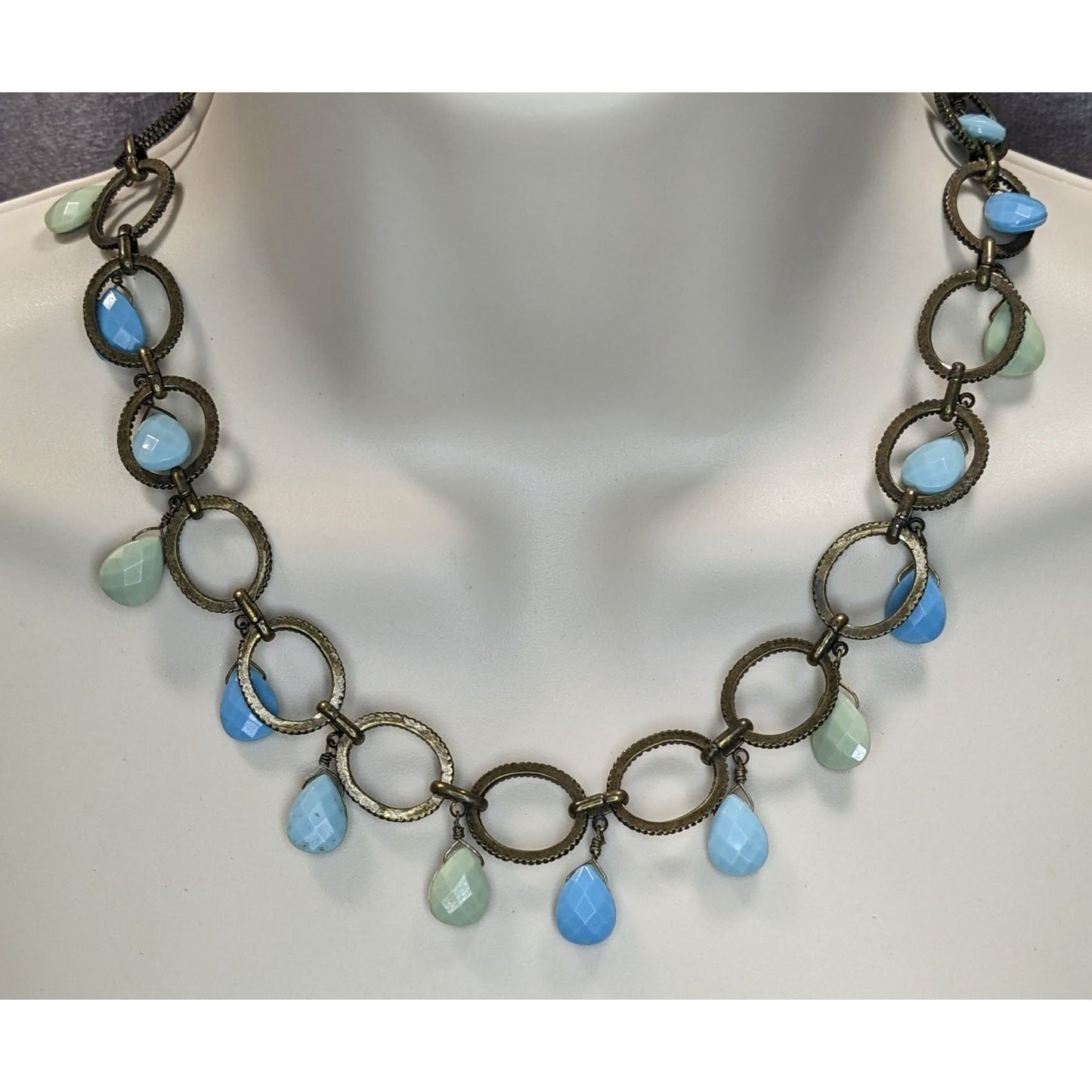 Boho Aqua Vintage Premier Designs Teardrop Fringe Circle Link Necklace