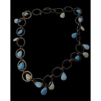 Boho Aqua Vintage Premier Designs Teardrop Fringe Circle Link Necklace