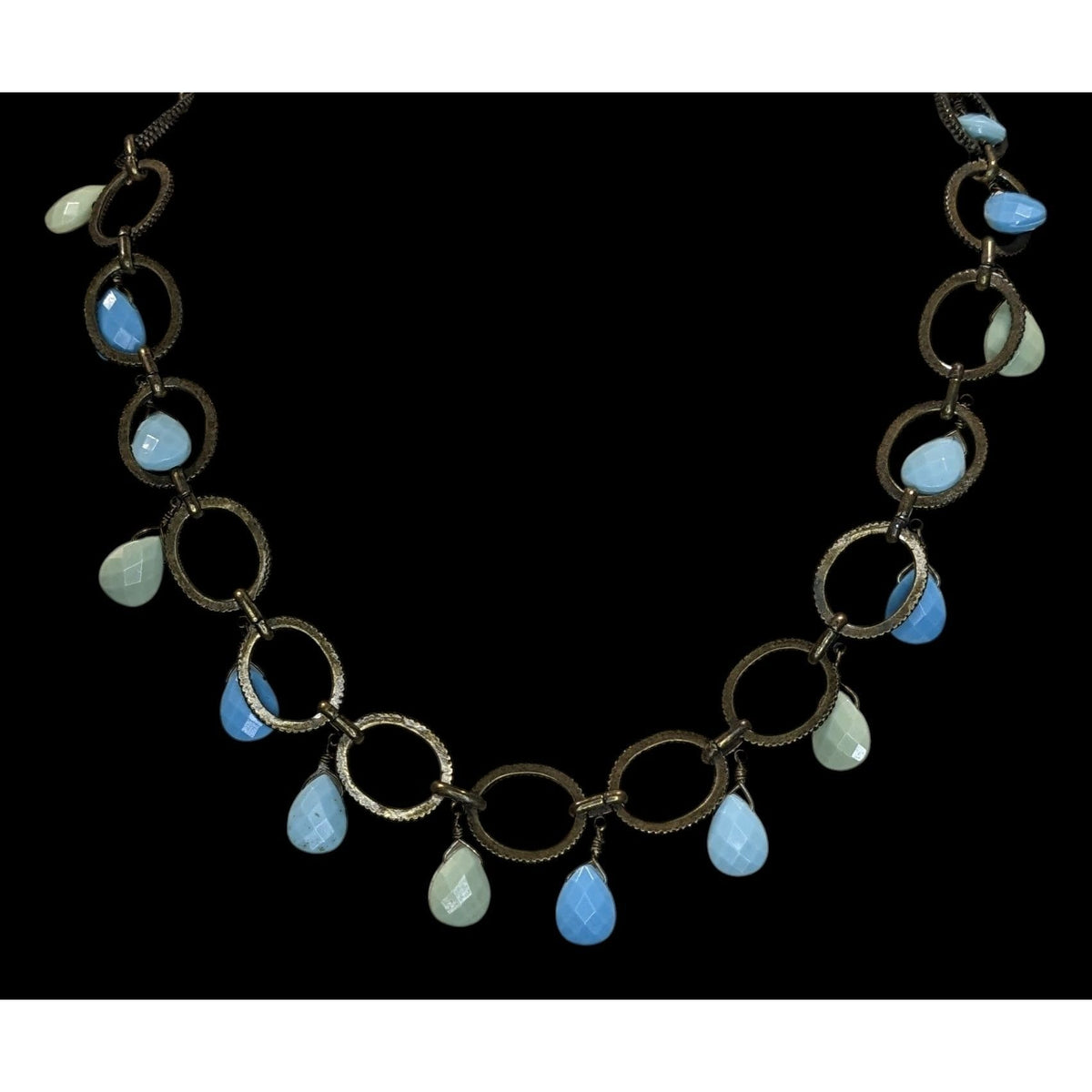 Boho Aqua Vintage Premier Designs Teardrop Fringe Circle Link Necklace