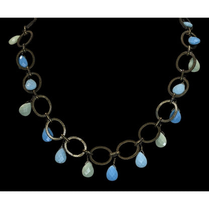 Boho Aqua Vintage Premier Designs Teardrop Fringe Circle Link Necklace