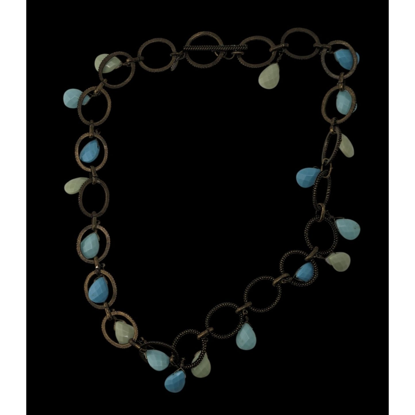 Boho Aqua Vintage Premier Designs Teardrop Fringe Circle Link Necklace