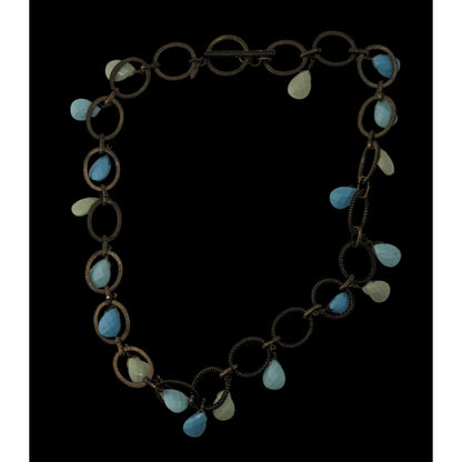 Boho Aqua Vintage Premier Designs Teardrop Fringe Circle Link Necklace
